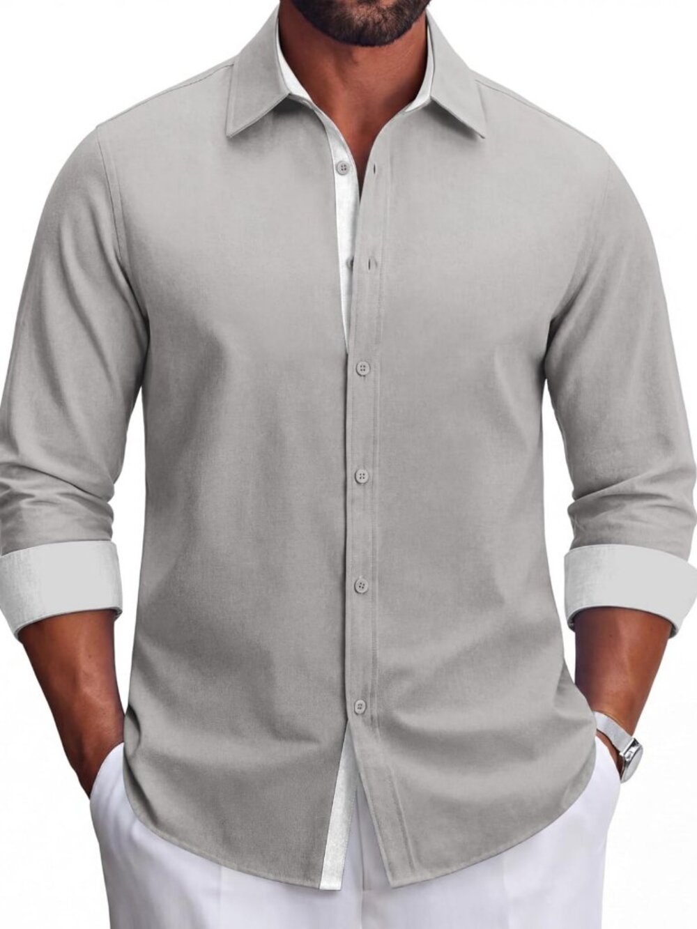 Stylish Long Sleeve Oxford Shirt for Men - Casual Button Down, Untucked Fit